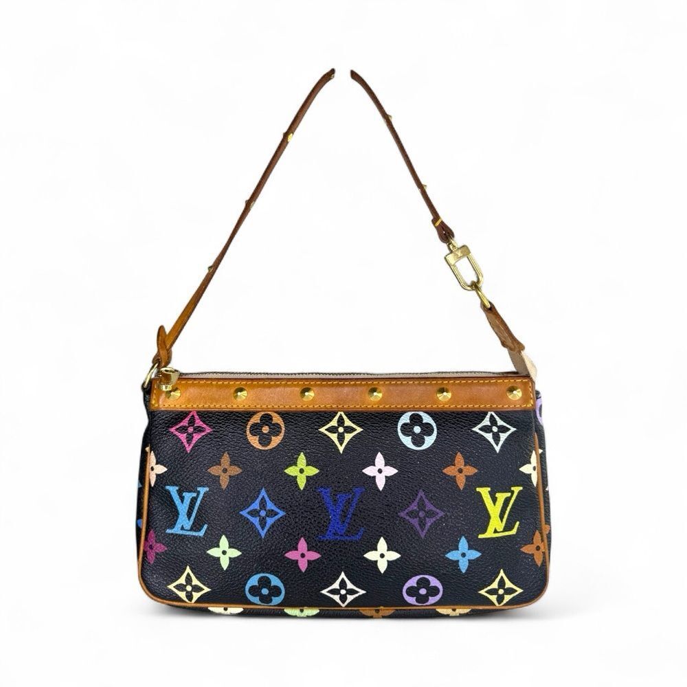 LOUIS VUITTON TAKASHI MURAKAMI Black Multicolor LV Monogram Pochette Accessoire - Picture 4 of 13